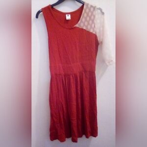 balina Collection Lace One Shoulder Red Dress 100% Rayon Size L/XL Handmade
